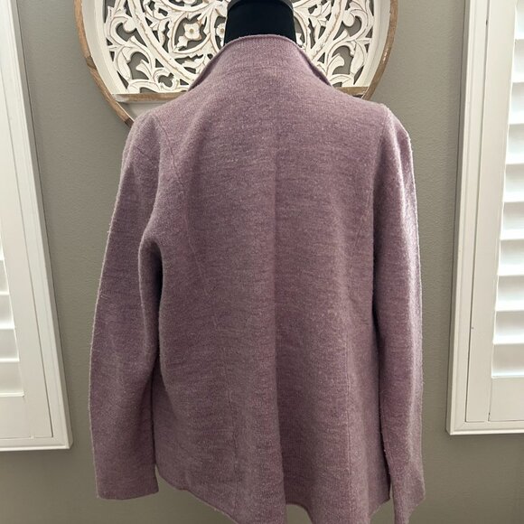Eileen Fisher Cardigan Sweater Merino Wool Lavender Open Front Boucle Size L - Picture 2 of 8